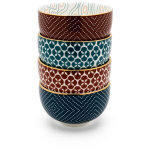 Bredemeijer Tea Bowls Pucheng 4- Set Porcelain petrol/red 153021